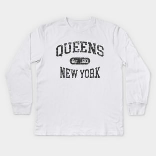 Queens NY Vintage Distressed Retro Print Kids Long Sleeve T-Shirt